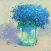 Картины и панно handmade. Livemaster - original item Painting with blue flowers forget-me-nots Still life in pastel colors. Handmade.