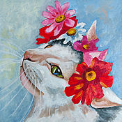 Картины и панно handmade. Livemaster - original item The picture of the cat in the wreath oil Painting cute cat. Handmade.