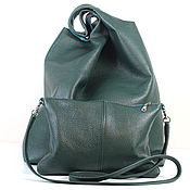 Сумки и аксессуары handmade. Livemaster - original item Shopper bag made of leather Green Bag Bag String Bag with cosmetic bag. Handmade.