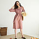 Платье льняное розовое с объемными рукавами "Пудра". Платья. MoZaika. Интернет-магазин Ярмарка Мастеров.  Фото №2