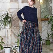 Одежда handmade. Livemaster - original item Long skirt in a large dark blue check. Handmade.