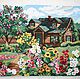 the picture village house in the village, embroidered pattern, the picture of the village, rustic style, rustic motifs, summer house, painting house