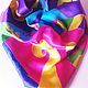 Handkerchief satin `Wrong geometry` natural silk 100% silk 100% silk Batik Paradise from Natalia Sorokina Scarf batik Handmade Batik scarf Shawl painted Author's work shawl scarf
