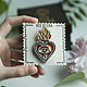 Керамическая брошь Sacred Heart красное пламенное сердце. Брошь-булавка. Украшения RedSelena. Ярмарка Мастеров.  Фото №5
