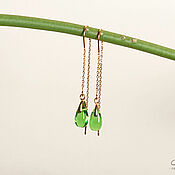 Украшения handmade. Livemaster - original item Broach earrings with a bright green drop of Czech glass. Handmade.