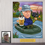 Сувениры и подарки handmade. Livemaster - original item Cartoon for a fisherman man a gift for a birthday, anniversary. Fishing by boat. Handmade.
