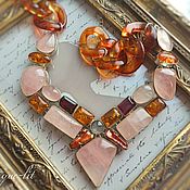 Украшения handmade. Livemaster - original item Necklace of rose Quartz, Biwa pearl and Amber. Handmade.