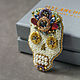 Sugar skull embroidered pin Day of the dead costume embellishment. Brooches. MelancholiaCraft. My Livemaster. Фото №5