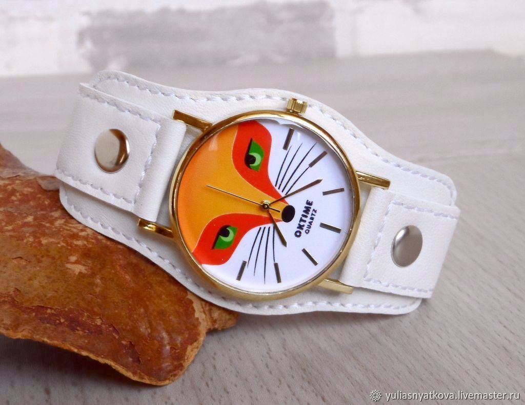 Wristwatch Fox on White Lime Green Leather Bracelet, Watches, St. Petersburg,  Фото №1