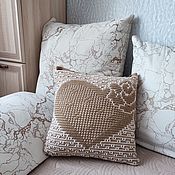 Для дома и интерьера handmade. Livemaster - original item Decorative pillow 40h40 cm crocheted Heart and Rose as a gift. Handmade.