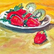 Картины и панно handmade. Livemaster - original item Strawberry still life oil painting with strawberries and kiwi in a frame. Handmade.