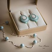 Украшения handmade. Livemaster - original item Blue set. Blue Pastel Earrings and Mini Necklace. Handmade.