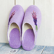 Обувь ручной работы handmade. Livemaster - original item Lavender felted slippers with leather prevention. felt women`s. Handmade.