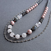 Работы для детей, handmade. Livemaster - original item Necklace with rose quartz, garnet, labradorite, hematite, pearls. Handmade.
