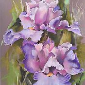 Картины и панно handmade. Livemaster - original item Painting Irises pastel (pink lilac green flowers). Handmade.