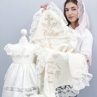 Работы для детей, ручной работы. Ярмарка Мастеров - ручная работа Крестильный именной набор для девочки с вышивкой "Оливия". Handmade.