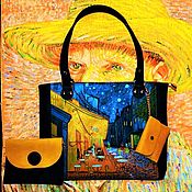 Сумки и аксессуары handmade. Livemaster - original item Van Gogh Leather bag blue yellow woman Caffe Terrace at Night. Handmade.