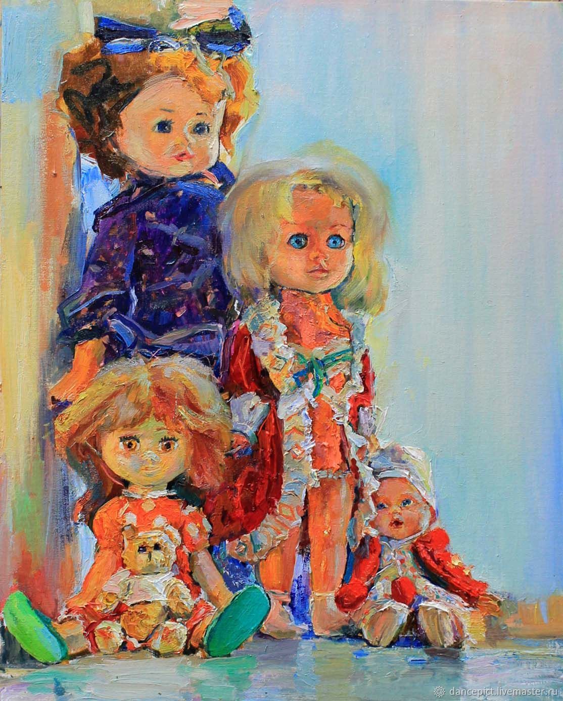 Картина мальчик и кукла у стеклянной двери