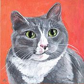 Картины и панно ручной работы. Ярмарка Мастеров - ручная работа Pintura gato Retrato gato Retrato Por foto óleo Lienzo. Handmade.