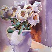 Картины и панно handmade. Livemaster - original item Pictures: Painting with roses in mixed media (yellow purple orange. Handmade.
