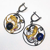 Украшения handmade. Livemaster - original item Pisces Constellation earrings with sapphires. Handmade.