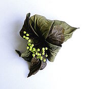 Украшения handmade. Livemaster - original item Brooch flower made of leather Witch Meadow green marsh olive with stamens. Handmade.