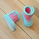 Shop Dental is knitted shoes handmade - plush booties boots for girls. Color booties pink with light turquoise. Booties knitted on the sole evaplast. Author Natalia Derin
