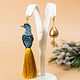 Asymmetric earrings 'Peacock and Pearl' Bird Earrings. Tassel earrings. Coffeelena. Online shopping on My Livemaster.  Фото №2