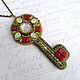 Pendant-key handmade author's jewelry. Pendant with pearl and Swarovski crystals (Swarovski). Green with red.