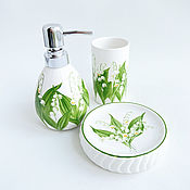 Для дома и интерьера handmade. Livemaster - original item Dispensers and glasses: Toilet set Lilies of the Valley 3 items. Handmade.