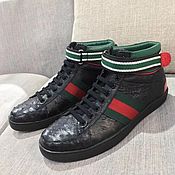 Обувь ручной работы handmade. Livemaster - original item Sneakers are high, made of ostrich leather, in black.. Handmade.
