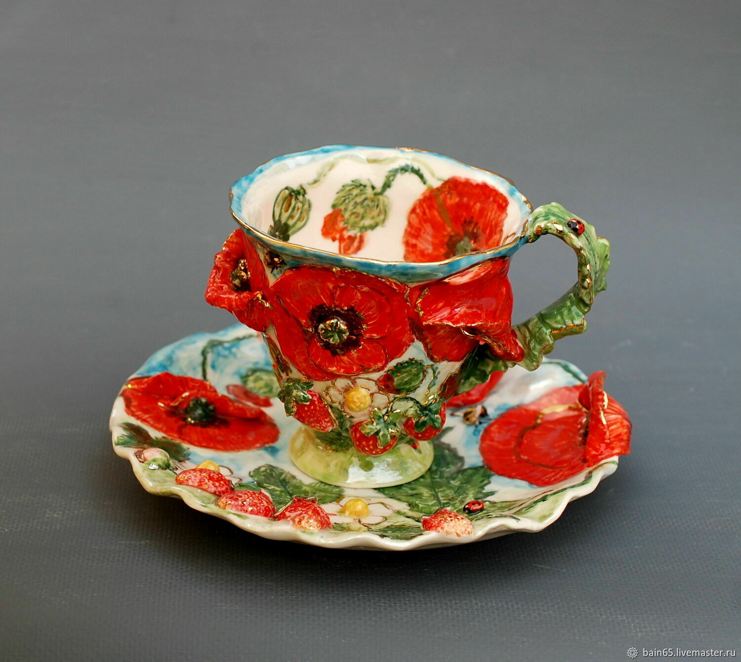 teacups: Strawberries and poppies, Single Tea Sets, Moscow,  Фото №1