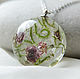 Transparent large pendant with real flowers of hawthorn and moss, Pendant, Samara,  Фото №1