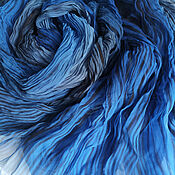 Аксессуары handmade. Livemaster - original item Silk Scarf Pressed Blue Stole Batik #Midnight Silk 100%. Handmade.