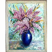 Картины и панно handmade. Livemaster - original item Oil painting Lilac Lilac bouquet in a vase Lilac Flowers. Handmade.