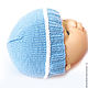  Шапка для мальчика вязаная голубой 0-3 мес. Подарок новорожденному. Подарок новорожденному. Пинетки кеды. Ярмарка Мастеров.  Фото №6