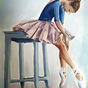 Картины и панно handmade. Livemaster - original item Pastel Ballerina painting (blue pink-gray pointe shoes). Handmade.