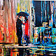 Oil painting. City night. Lovers under an umbrella, Pictures, Alicante,  Фото №1