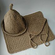 Дача и сад handmade. Livemaster - original item Bath and sauna set of three items: mat, hat, washcloth.. Handmade.
