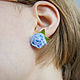 Blue peony stud earrings, polymer clay, sky blue, Stud earrings, Nizhny Novgorod,  Фото №1