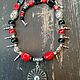 Large necklace red coral and black agate ethnic the Oriental style of Genghis Khan .A unique decoration. 
Original gift for women, girls.