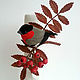 Brooch from the skin of the Sprig of Rowan and bullfinch, Brooches, Moscow,  Фото №1