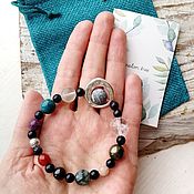 Multi-row bracelet of natural stones