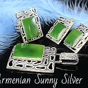 Украшения handmade. Livemaster - original item Agatis jewelry set with jade made of 925 sterling silver HM0009. Handmade.