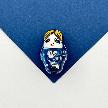 Материалы для творчества ручной работы. Ярмарка Мастеров - ручная работа Бусина матрешка, керамика, синий джинс, Категория В, П089. Handmade.