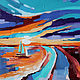 Картина пейзаж "Море на закате" Парусник. Морской декор, Картины, Краснодар,  Фото №1