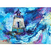 Картины и панно handmade. Livemaster - original item Oil painting seascape with lighthouse abstraction. Handmade.