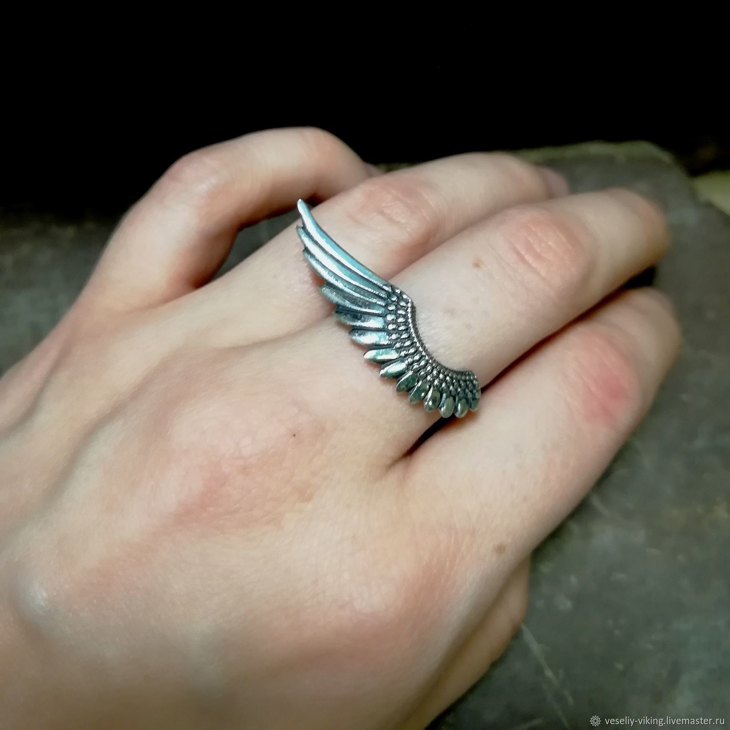 Кольцо Крылья серебро