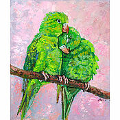 Картины и панно handmade. Livemaster - original item Painting Parrots Oil Canvas 25 x 30 Pair of parrots. Handmade.
