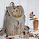Linen backpack with embroidered bags and backpacks of handmade backpack in bohostice, author Julia Linen tale
